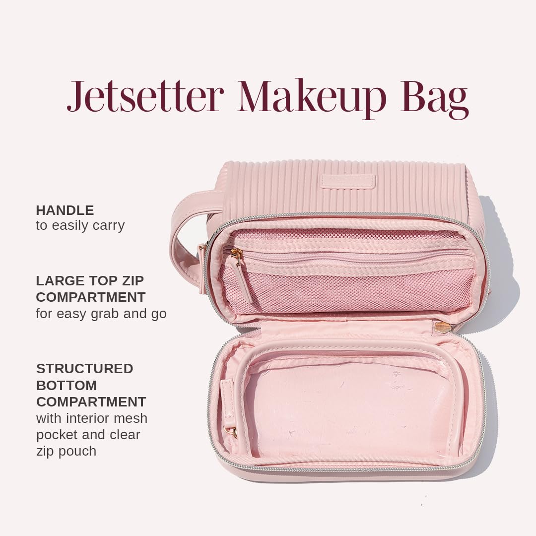 Wander Beauty Jetsetter Essentials Bundle with Makeup Bag, Gold Eye Masks, Mascara Jet Black, Eyeshadow Palette