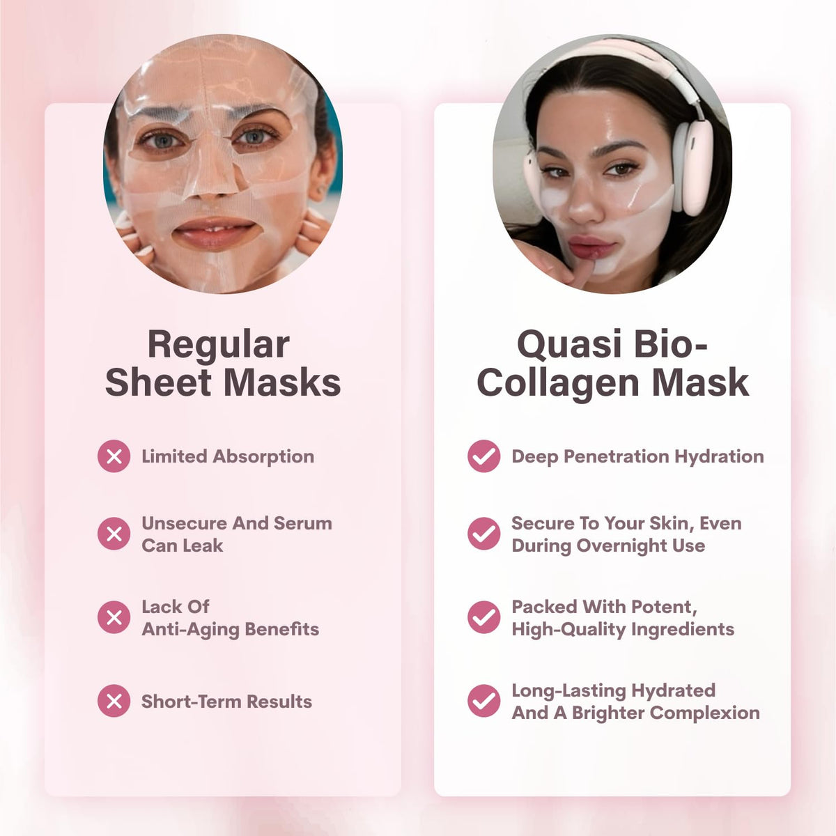 Quasi Bio-Collagen Face Mask Overnight – Hydrating Korean Sheet Mask – Niacinamide & Low Molecular Collagen – Firming & Smoothing Skincare for All Skin Types – 4 Masks