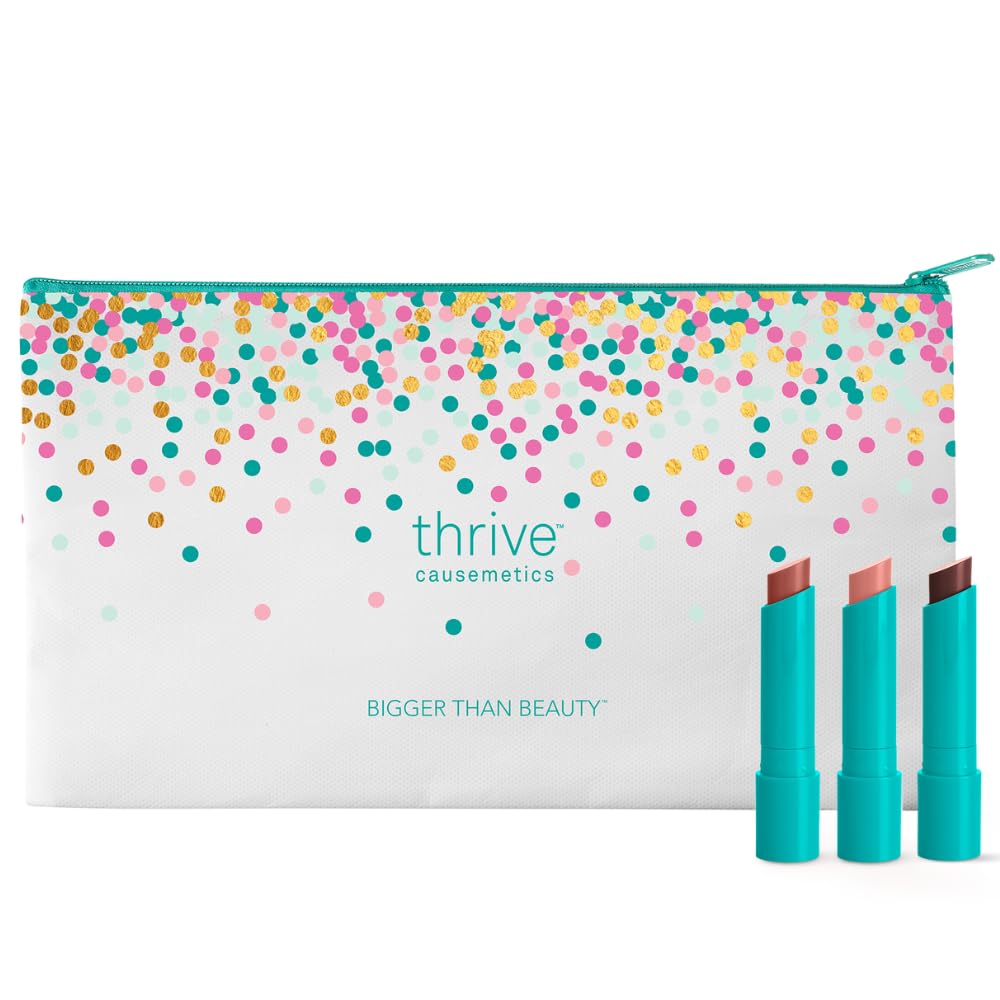 Thrive Causemetics Sheer Strength Lip Tint Trio with Bag, 3 Shades