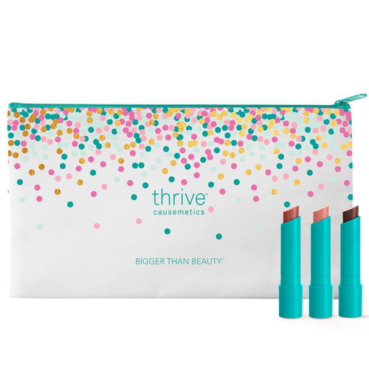 Thrive Causemetics Sheer Strength Lip Tint Trio with Bag, 3 Shades
