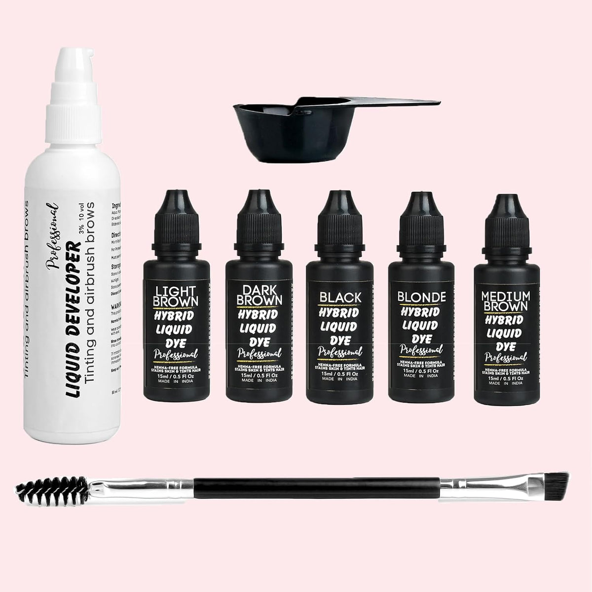 AuraKnit Professional Eyebrow Kit, Hybrid Liquid Brow Kit, Black and Brown with Brow Brush