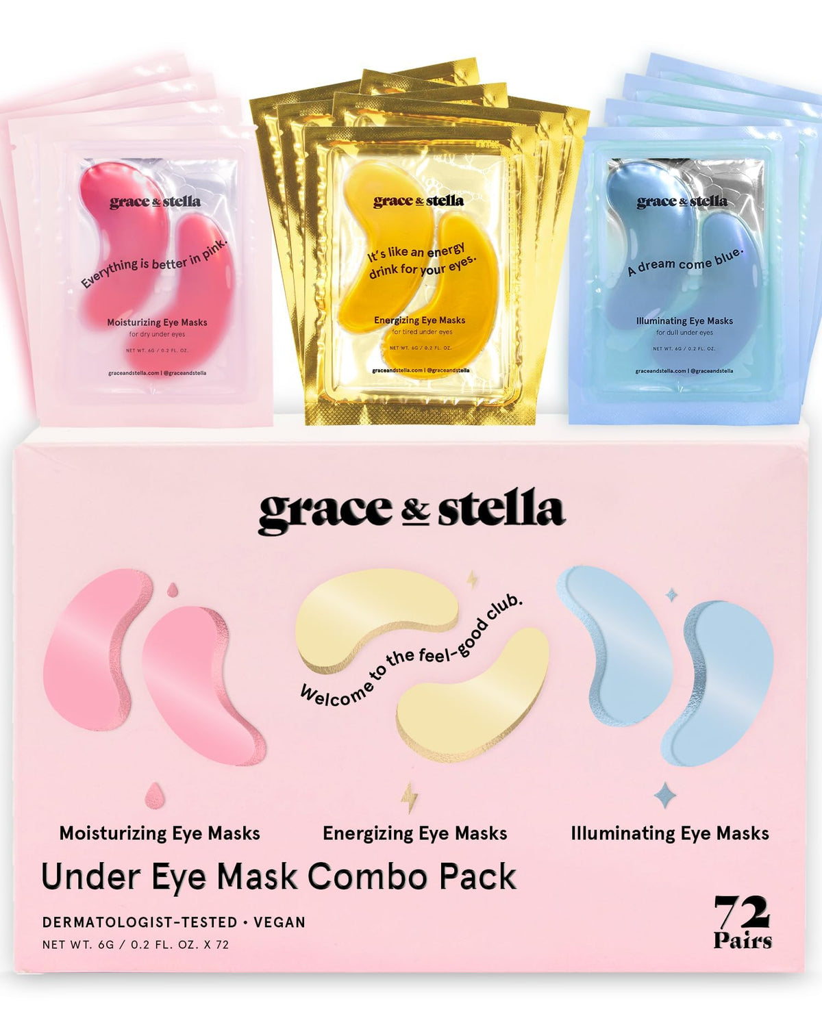grace & stella Under Eye Patches Eye Masks for Puffy Eyes and Dark Circles | Gifts for Women, Bridesmaids, Birthdays, Bachelorette Party, Self Care Gifts for Women - Vegan Cruelty-Free (12 Pairs)