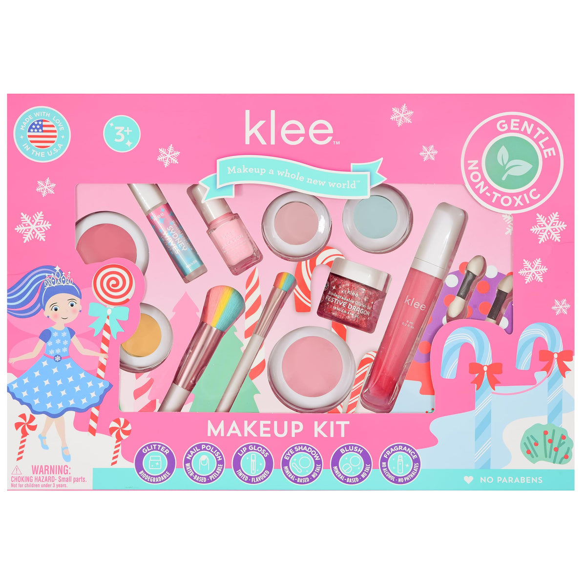 Klee Naturals Holiday Ultimate Mineral Makeup Kit. Gentle and Non-Toxic. Perfect for Kids and Tweens. Made in USA. (Let It Glow)