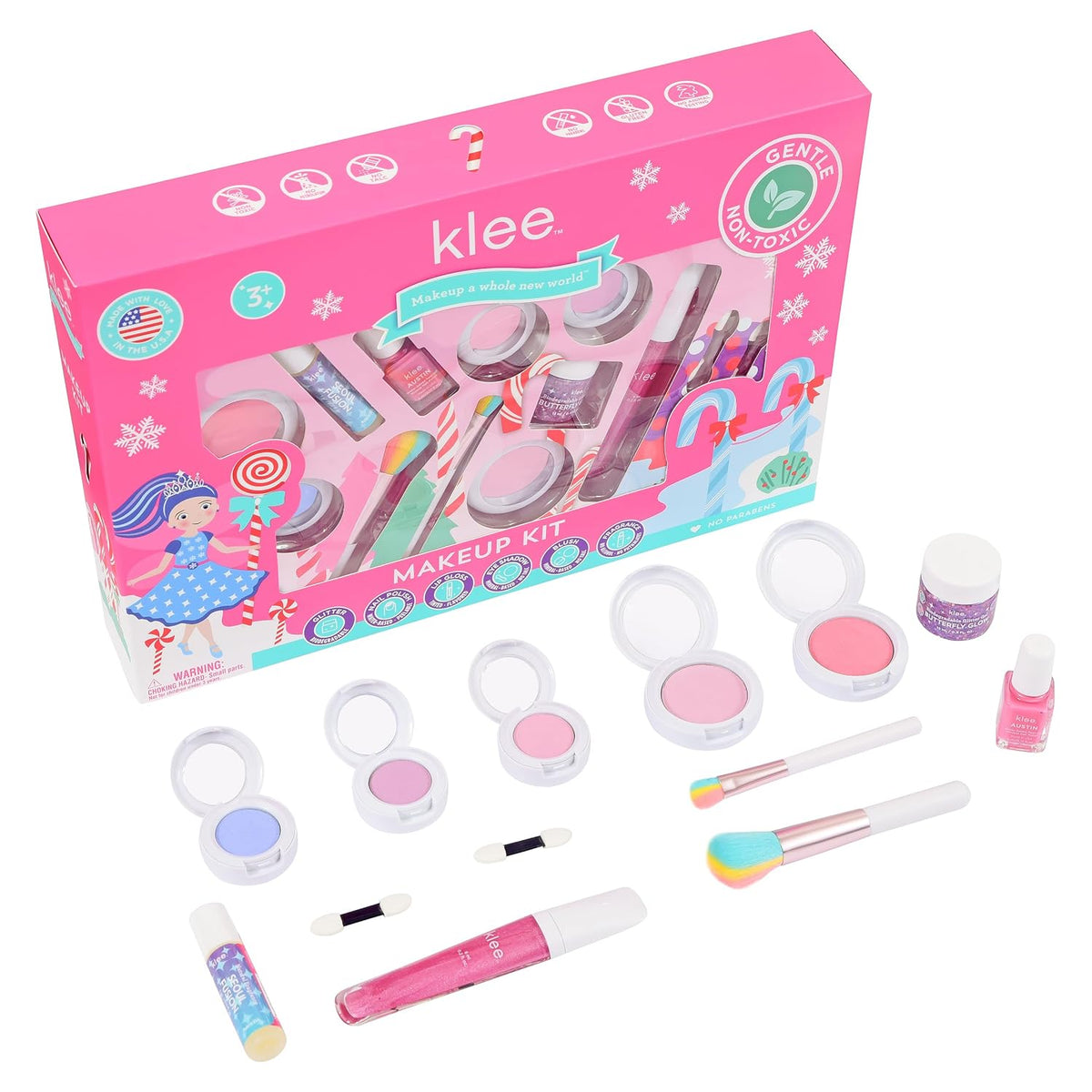 Klee Naturals Holiday Ultimate Mineral Makeup Kit. Gentle and Non-Toxic. Perfect for Kids and Tweens. Made in USA. (Let It Glow)