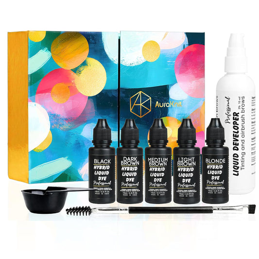 AuraKnit Professional Eyebrow Kit, Hybrid Liquid Brow Kit, Black and Brown with Brow Brush