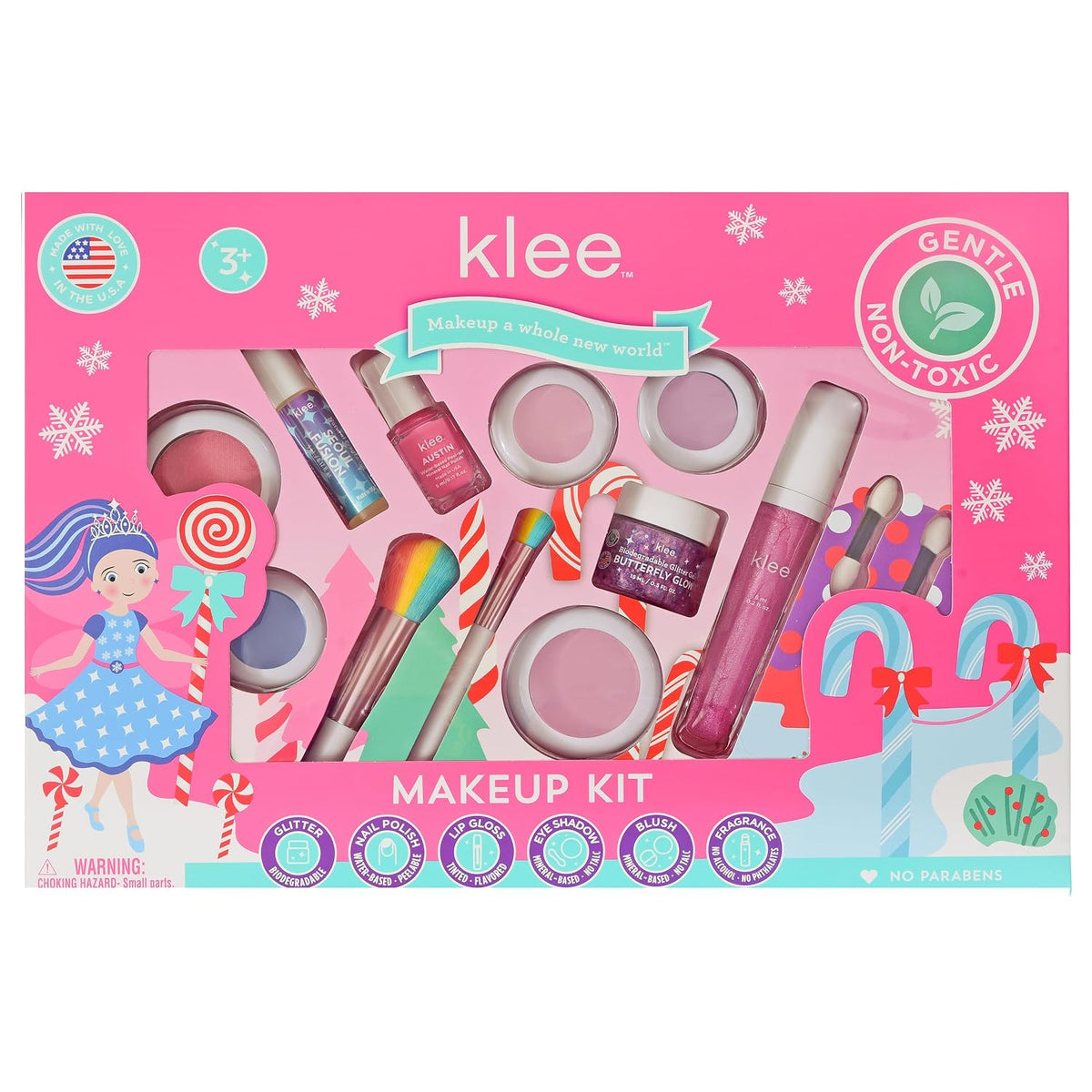 Klee Naturals Holiday Ultimate Mineral Makeup Kit. Gentle and Non-Toxic. Perfect for Kids and Tweens. Made in USA. (Let It Glow)