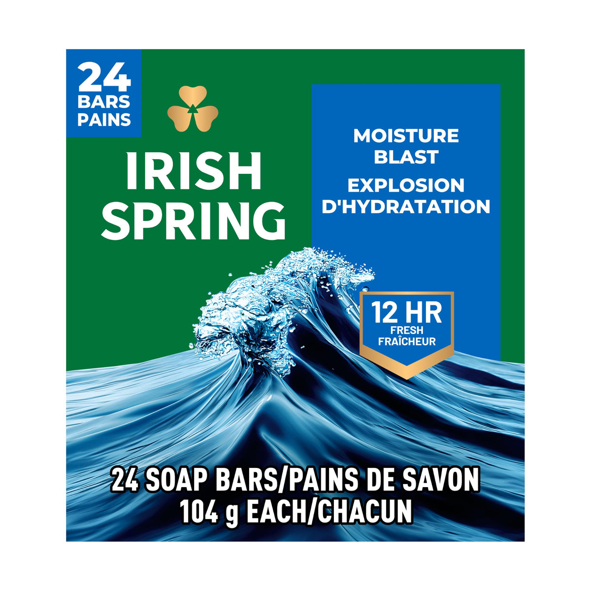 Irish Spring Moisture Blast Deodorant Bar Soap for Men, 3.7 oz (12 Pack)
